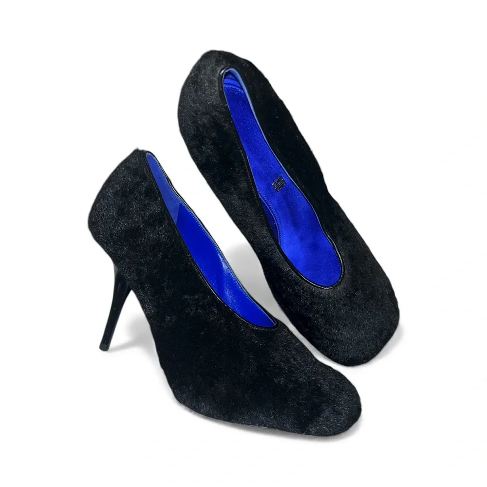 Givenchy Black Pumps Haircalf Heels Leather Square Toe 10 Fur Cocktail NWOB 🟡